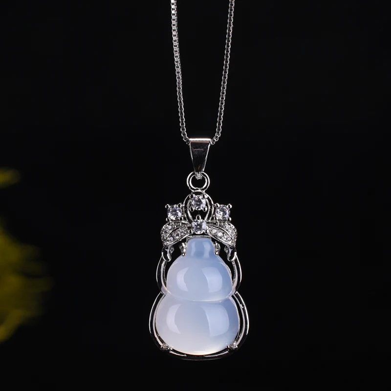 Fine jewelry 925 инкрустированные цвет нефрита Тыква пара ключицы, чтобы оградить от зла и защитить мир