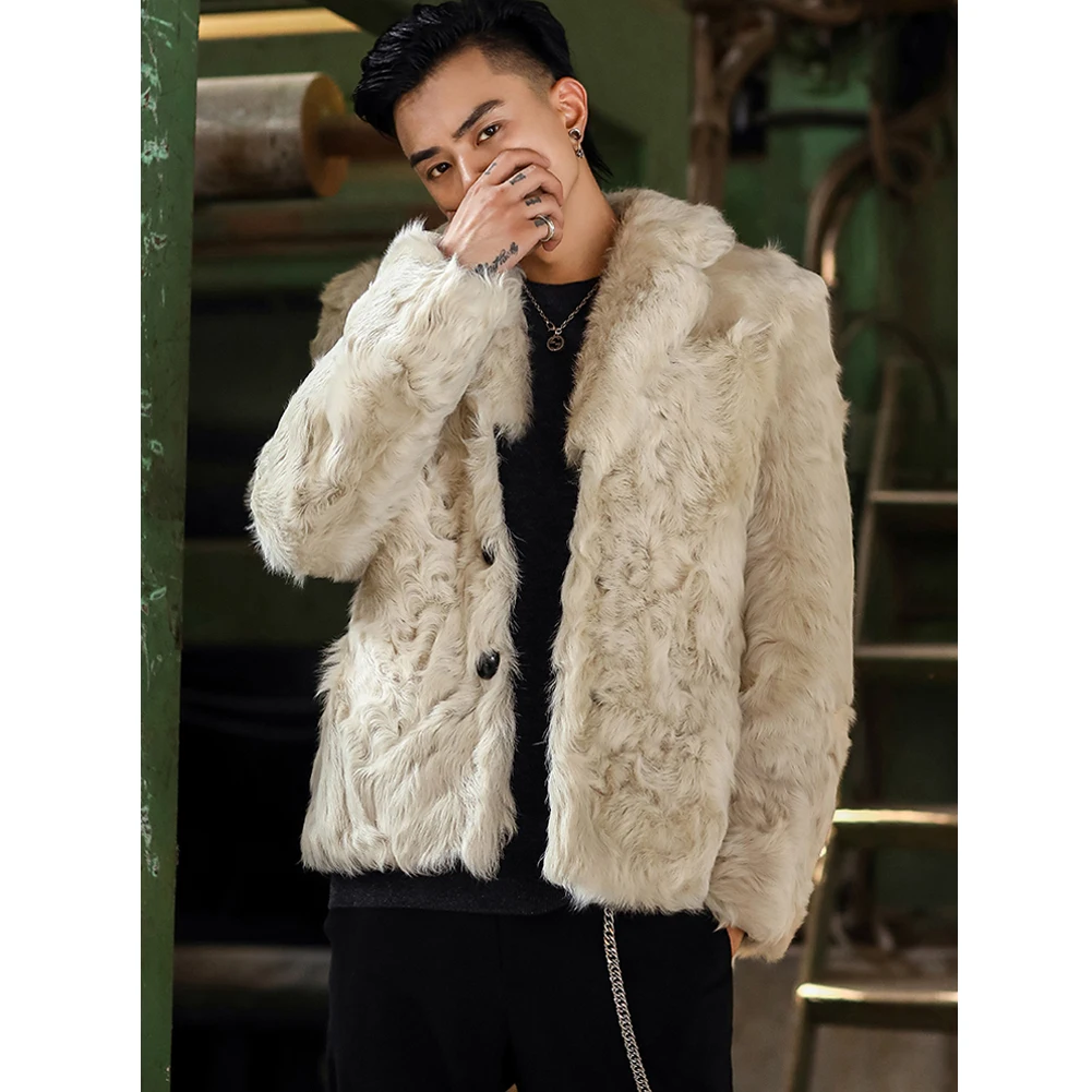 

2019 New Mens Sheepskin Shearling Jacket Short Fur Coat Suit Collar Wool Coat Mens Winter Coats Fur Jackjet