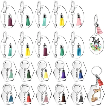 

30 Sets Acrylic Clear Circle Discs Keychains Bundle with 30 Sets Acrylic Hexagon Keychain Blanks