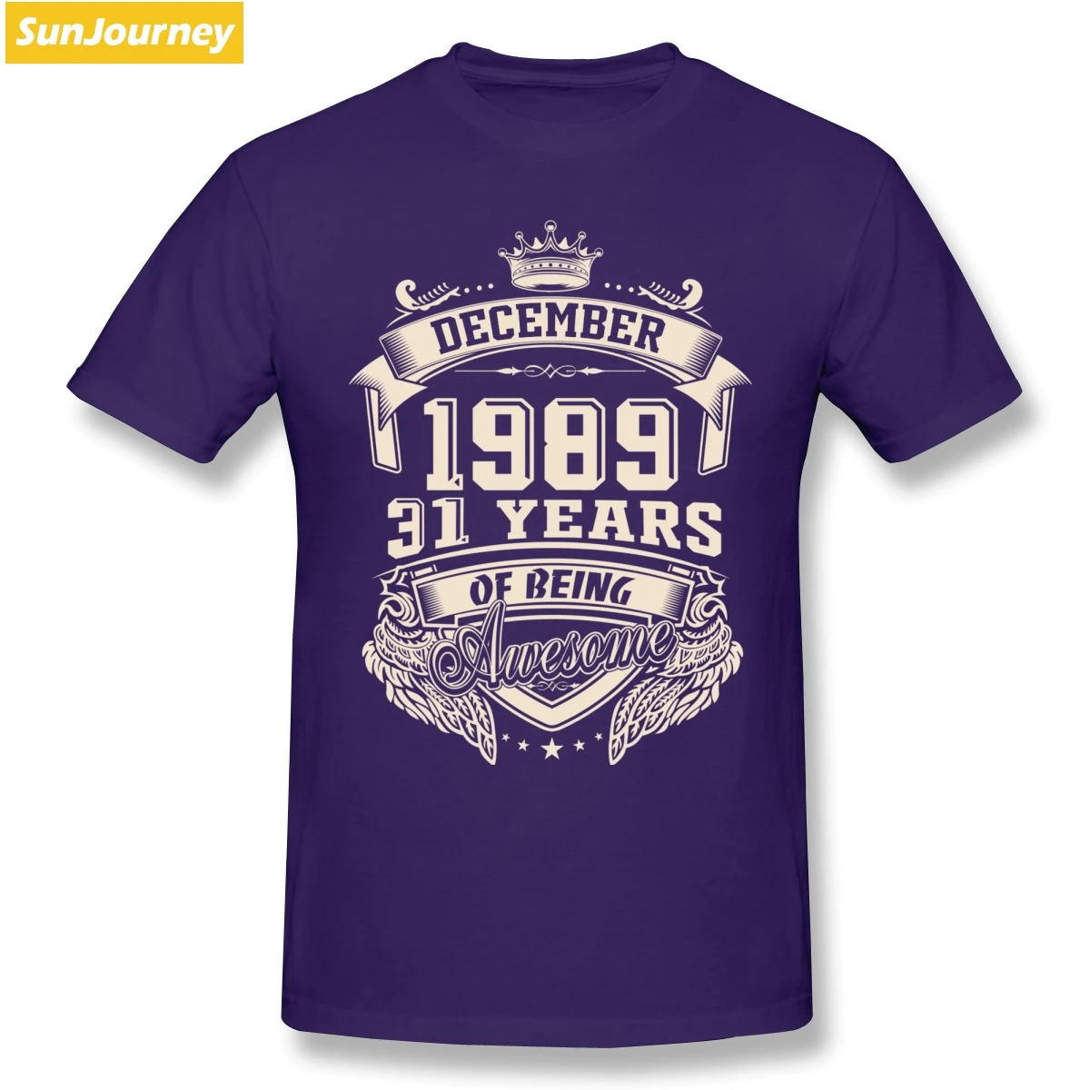 Фиолетовый Рожденная в декабре 1989 31 год быть удивительным Мужская футболка размера плюс хлопок короткий рукав Футболка мужская - Цвет: Фиолетовый