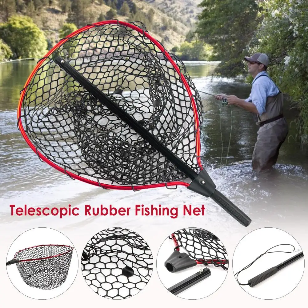 

40*46CM Aluminum Alloy Dip Net Red Orange Retractable Rubber Dip Net Outdoor Fishing Net Fishing Tool