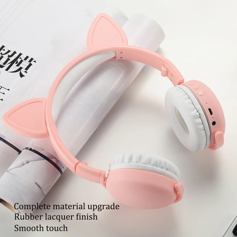 foldable Noise reduction children headset With Mic For Adult Kids Cute Cat Ears Wireless Folding Earphones Bluetooth 5 0 Stereo