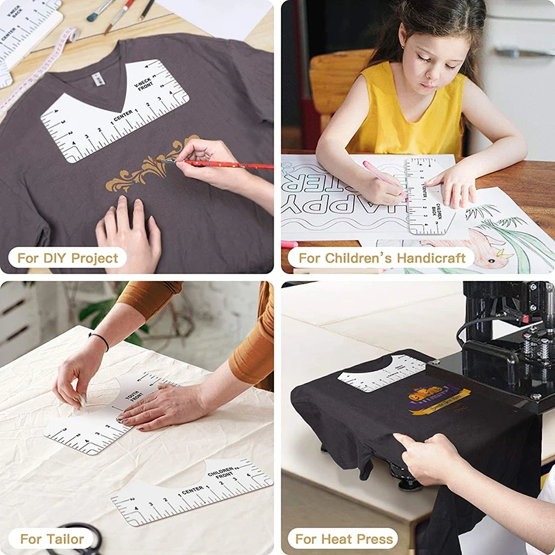 9Pcs Summer T-Shirt Alignment Ruler Centering Printing Alignment Making Center Design Round Neck T-Shirt Tools for Adult Youth