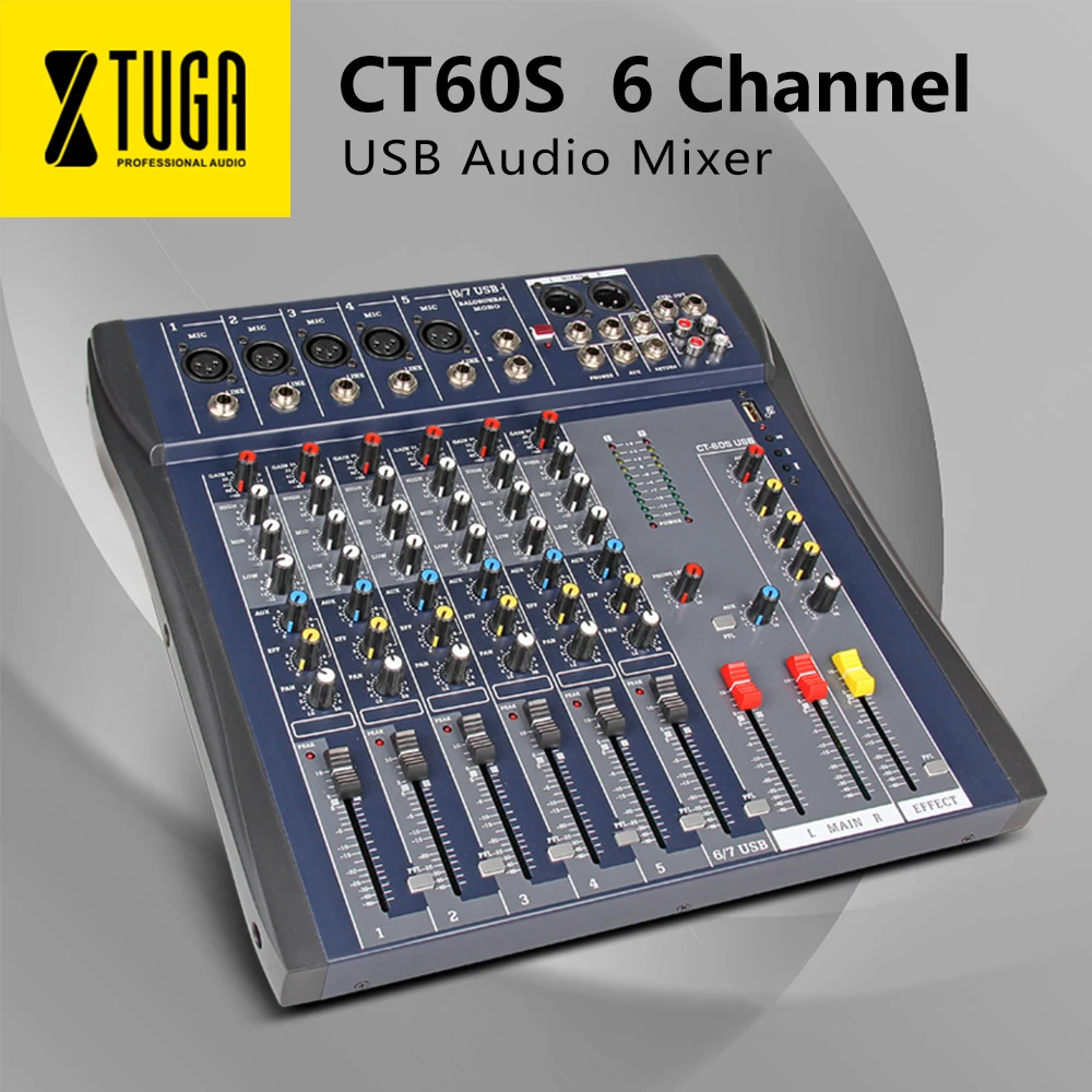 Xtuga CT60S-USB 7 Каналы линия для микрофона Аудио смеситель микшерный пульт USB XLR Сделано в Китае Вход 3-полосный 48В Мощность с Мощность адаптер