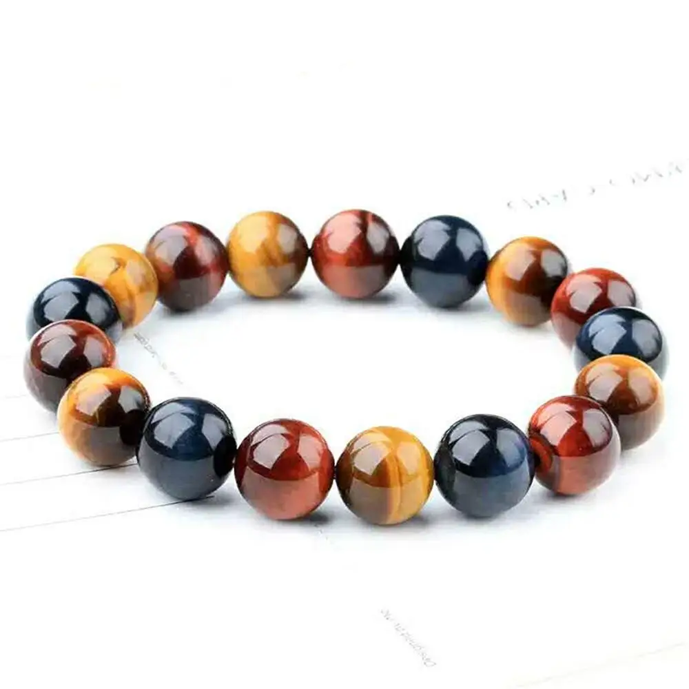 

12mm Natural Colorful Tiger's Eye Bracelet For Women Man Gemstone Crystal Stretch Round Beads Gemstone Fashion Jewelry AAAAA