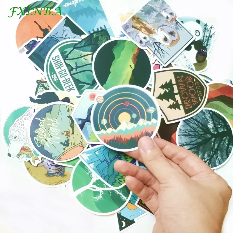 50 Pieces FXINBA 50 шт. туристические наклейки для кемпинга пустыня Приключения Открытый Пейзаж Водонепроницаемая наклейка стикер DIY портфель для ноутбука мотор - Цвет: 50 Pieces