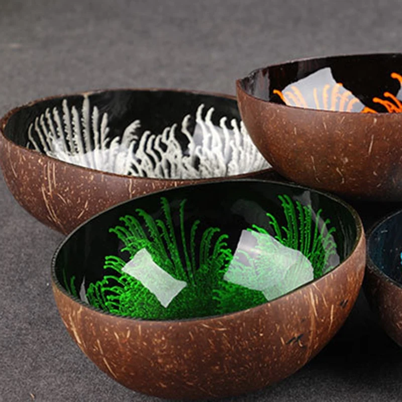 

ABUI-6Pcs/Set Natural Coconut Shell Key Candy Dish Table Key Storage Section Coconut Bowl Ink Creative Ornament Creative Storage