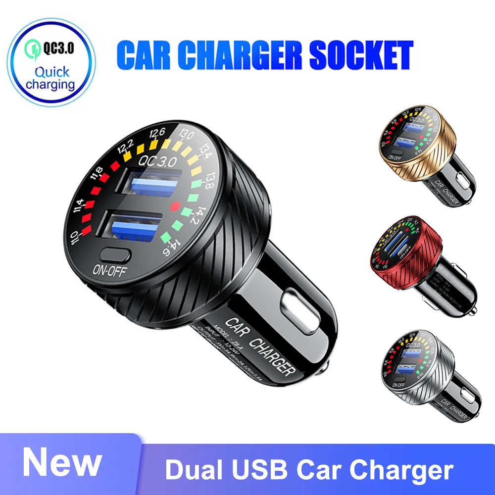 QC3.0 Dual USB Car Charger Waterproof Socket With Voltmeter Scale Display Switch Marquee Light Adapter for 12V 24V Boat | Автомобили и