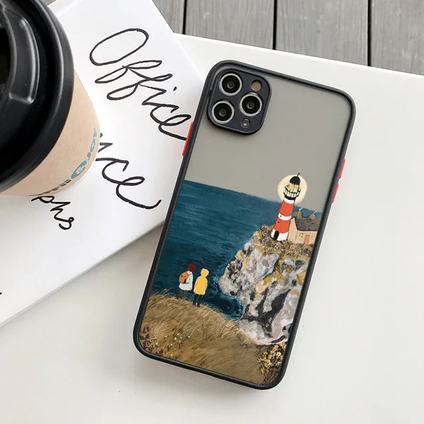 Cartoon Scenery Girl Phone Case For iphone 7 8 Plus SE 2020 13 11 12 Pro Max for iPhone X XR XS MAX Hard Shockproof Cover Fundas