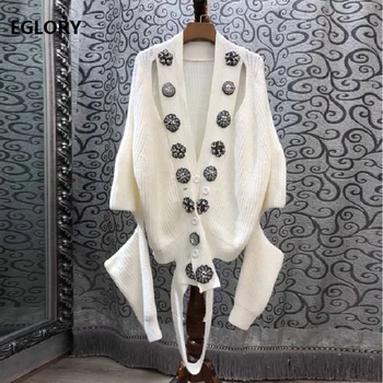 

High Quality Cardigans 2019 Autumn Casual Cardigan Jacket Women Beading Embroidery Hollow Out Sexy Long Sleeve Knitted Cardigan