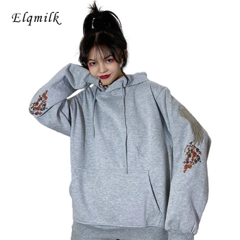 

Sweatshirt Women Loose BF Lazy Wind Increase Thickening Long Sleeve Ins Early Autumn Casual Embroidery Pullovers Jumpers