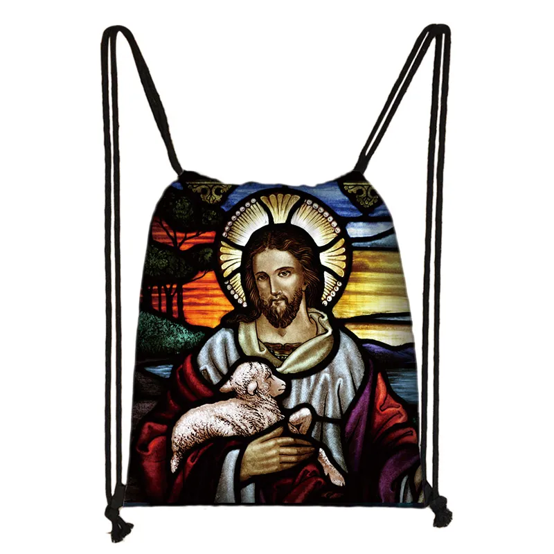 Винтажная сумка на шнурке с принтом Иисуса/ангела, женский и мужской рюкзак, модная сумка для хранения, рюкзак для подростков, мальчиков и девочек, Подарочная сумка для книг - Цвет: SKD-Jesus07