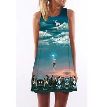 

Women Tank Dress Print Sleeveless Summer Dress O Neck Casual Loose Mini Chiffon Dresses Vestidos Ladies Party Short A-line Dress