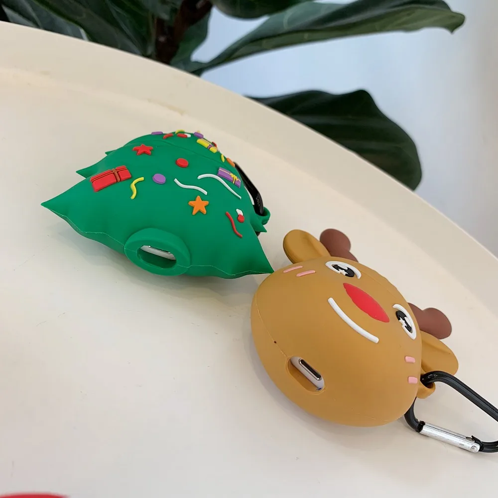 Чехол для наушников с 3D рождественской елкой для AirPods 1 2, беспроводная гарнитура Bluetooth, зарядная коробка, милый подарок, мягкий силиконовый чехол с крючком