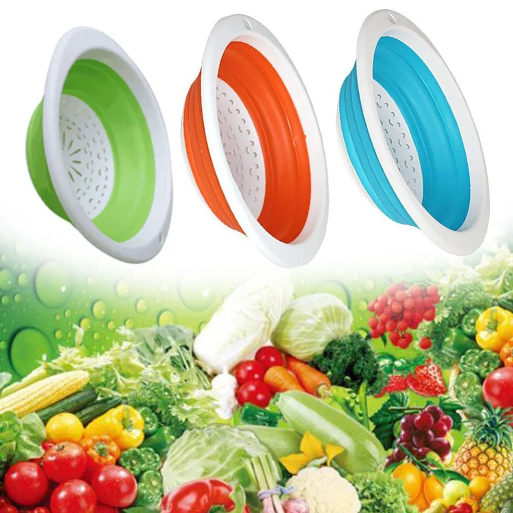 Creative Ractable Folding Clean Draining Multi-functional Basket Kitchen Washing Fruit Storage Basket Smart Kitchen Gadget