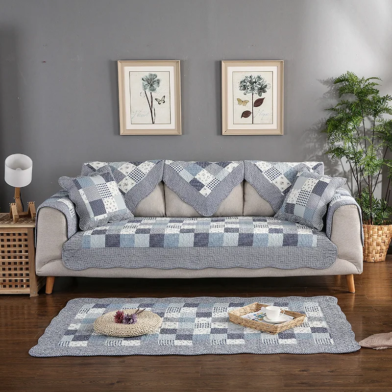 

Cotton Block Quilted Washing Sofa Cushion Pastoral Style Joint Sofa Cover Case Cover