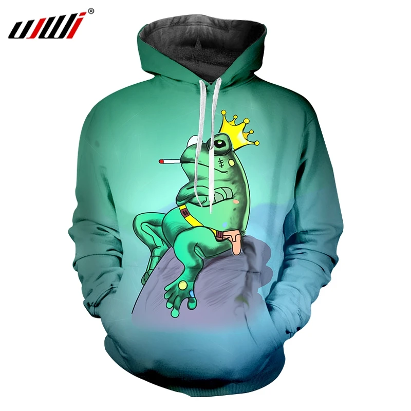 

UJWI 3D Starry green frog Funny Streetwear Mens Pullover Amusing Crown smoke Oversized 5XL Tracksuit Fashion Animal Man Hoodies