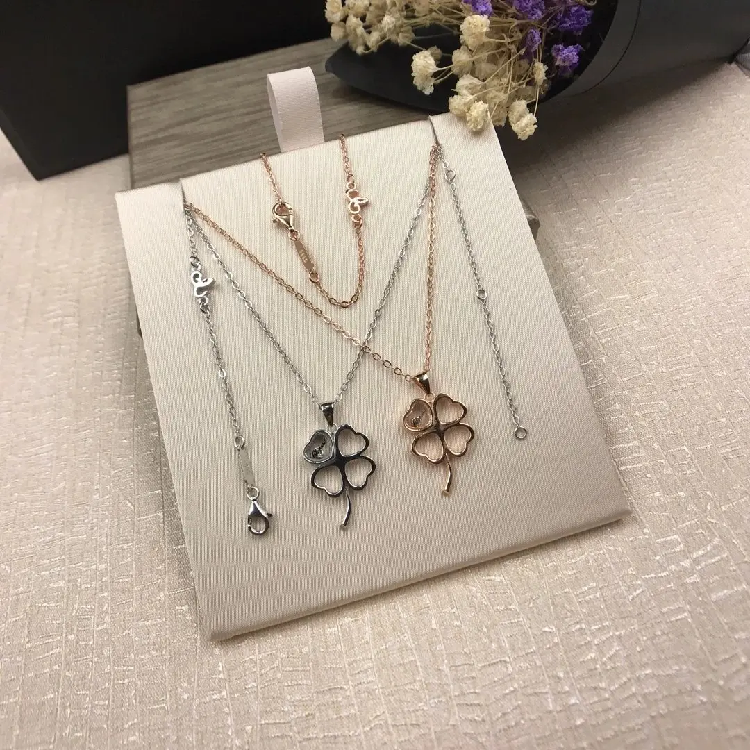 

S925 Fine Silver Clover Shiny Side Necklace Simple Fashion Versitile Silver Necklace Choker
