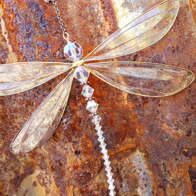 Dragonfly Crystal Window Hanging Decor Sun Catcher Metal Wing Transparent Wind Chime For Patio Garden Lawn Wedding Wall Decor sun catcher sun catchers window ornament