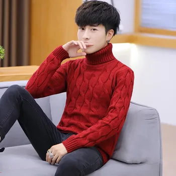 

Sets the new 2019 autumn and winter leisure men sweater long-sleeved youth popular turtle neck twist sweater