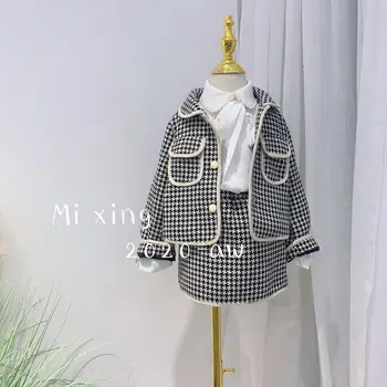 

2020 autumn new girl wind fashion plaid short jacket with short skirt two-piece suit