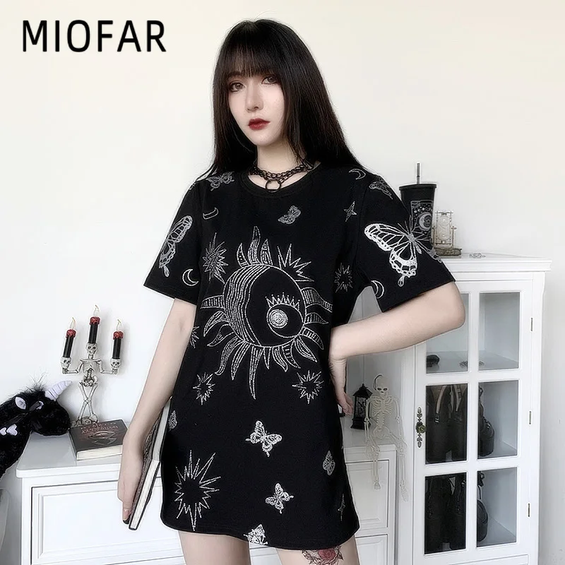 MIOFAR Готическая модная графическая женская футболка свободная Harajuku с коротким