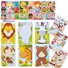 Autocollants DIY à motif animaux jeu éducatif pour enfant, stickers à thème, fais une grimace, princesse, puzzle, dinosaure, exercice d'identification,