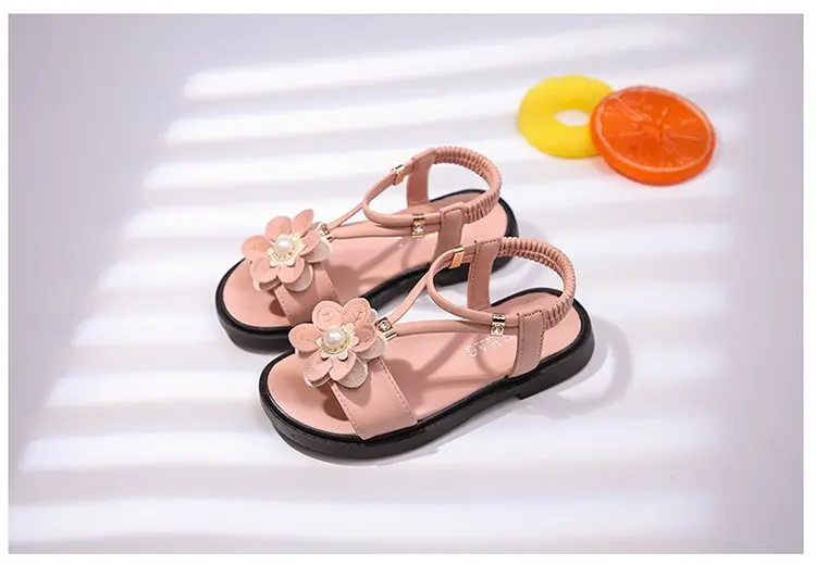 Sandals Girls Kids Sandals Princess Sweet Flower Children Summer Beach Shoes 2020 Brand New Soft Sweet Floral With Pearl 26-36