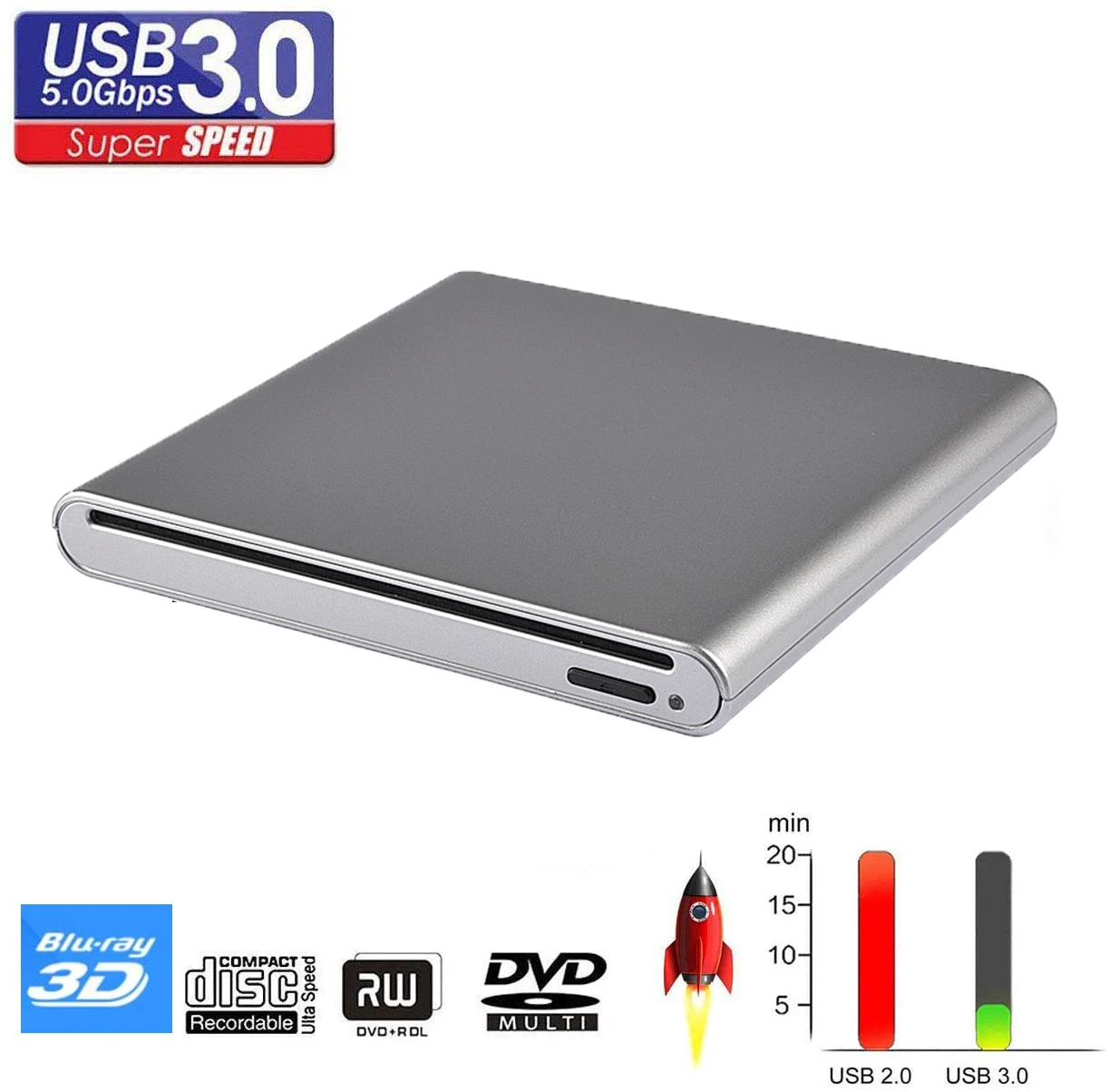 Внешний 3D Blu-ray рекордер DVD-привод USB 3 0 проигрыватель CD DVD-рекордер считыватель для