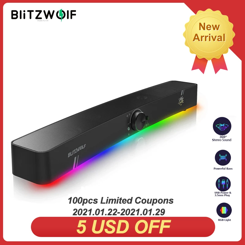 BlitzWolf BW GS3 Компьютерные игры динамики с RGB Свет Мощный бас 360 &quotСтерео Звук Смарт динамик ПК 3 5 мм USB Power Speaker