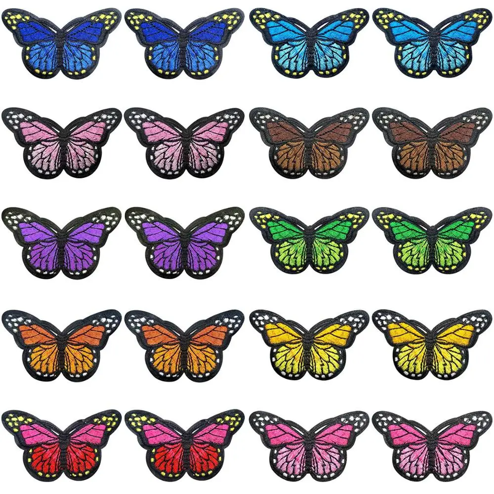 

20PCS DIY Butterflies Patches Big Stickers Clothing Embroidery Embroidered Applique Patches for Arts Crafts Sticker #10F