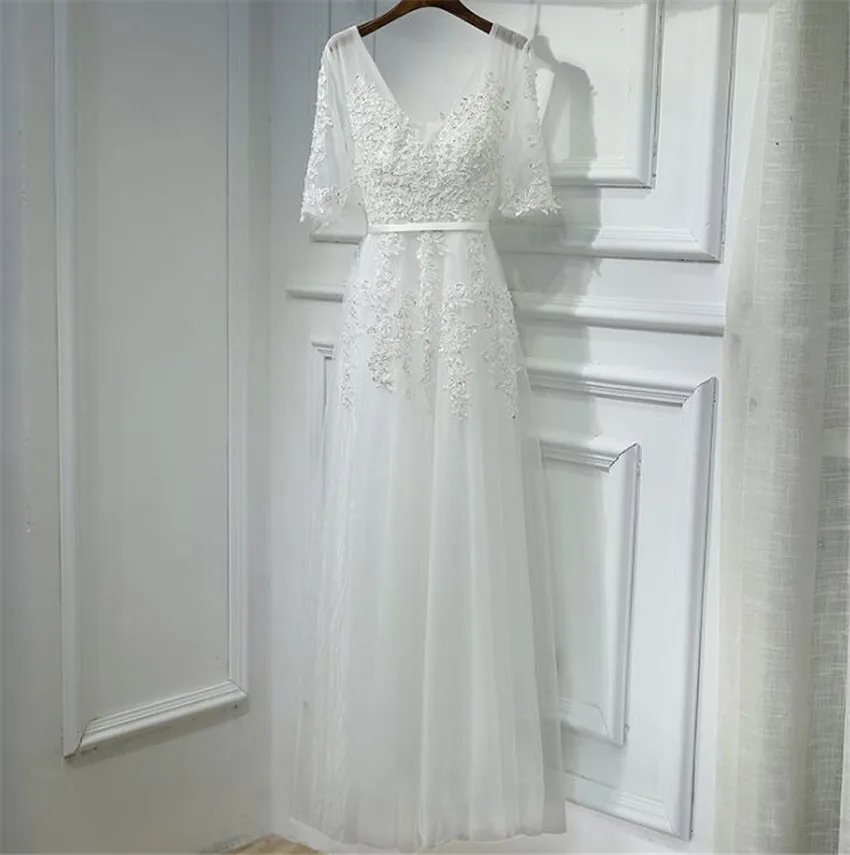 На заказ вечернее платье с кружевной аппликацией vestidos de boda invitada Sashes Dercation Flooe length vechernee Party - Цвет: as picture