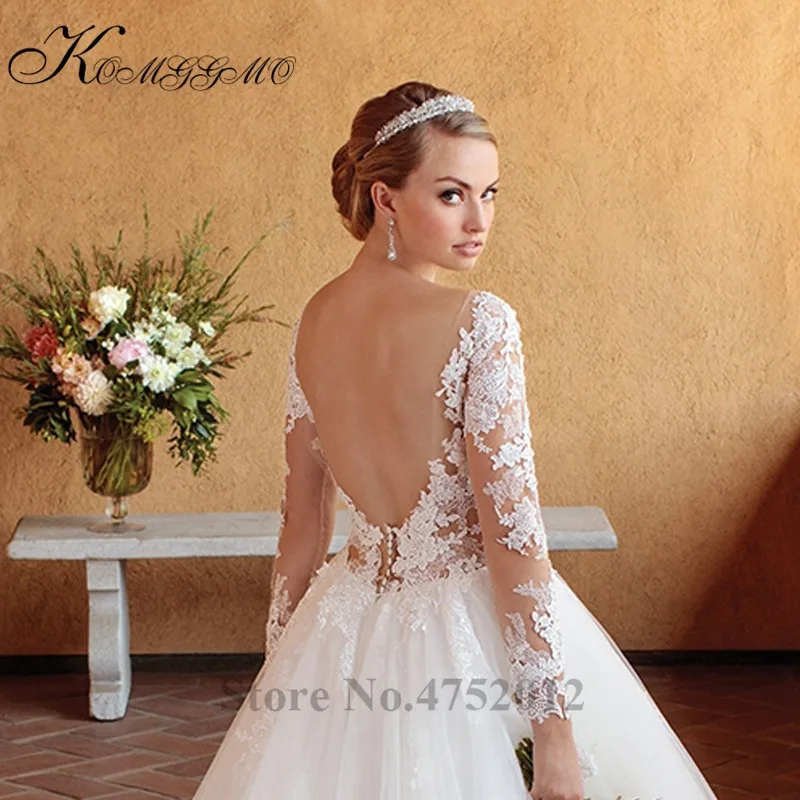 Роскошное бальное платье принцессы с длинным рукавом и кружевной аппликацией, свадебное платье с круглым вырезом на заказ