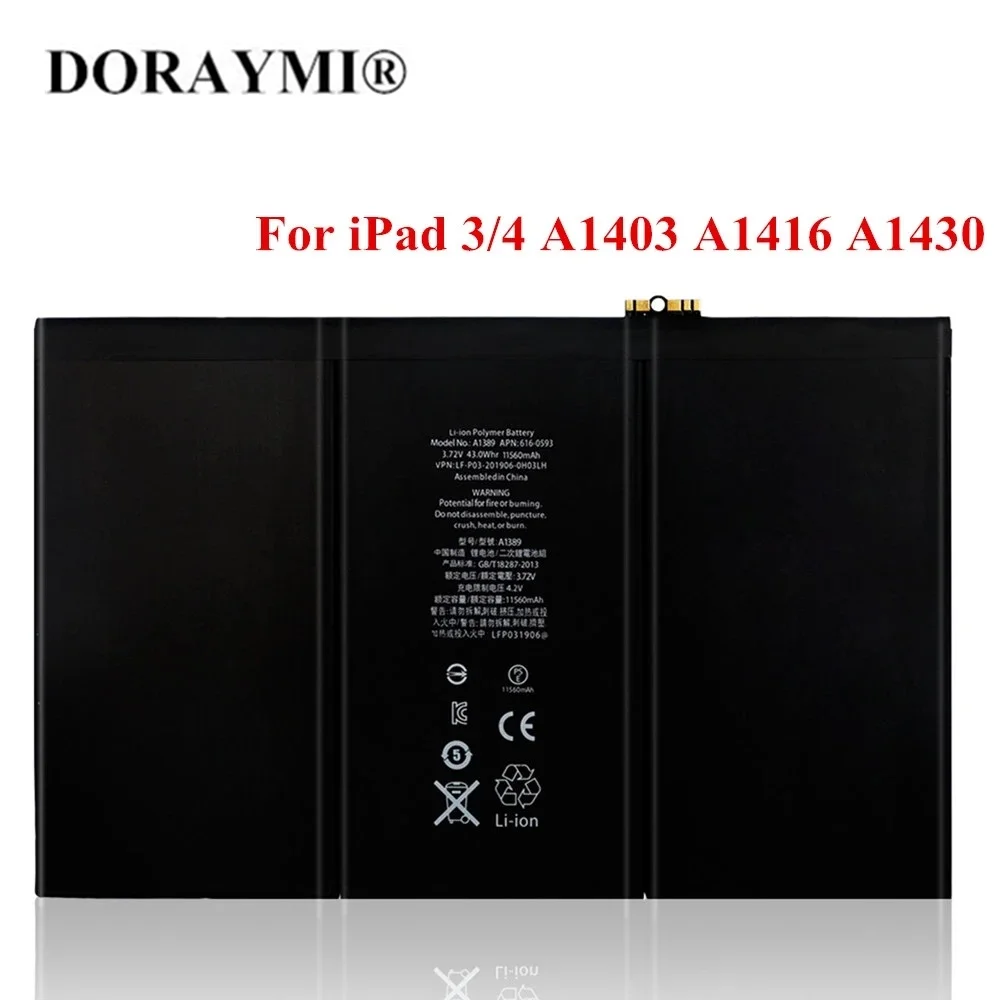 Doraymi 11560mah A1389 Ipad3 Ipad4 Tablet Battery For Ipad 3 4 A1403