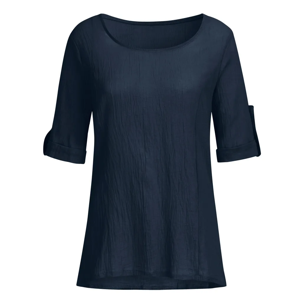Navy Женская Туника VogueBlusas с вырезом лодочкой и откатным рукавом, рубашка, свободные топы, красивая летняя Винтажная футболка, домашняя одежда, большие размеры XXL - Цвет: Navy