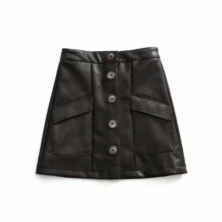 Aelegantmis Spring Summer Casual Pu Leather Skirt Women High Waist Single Breasted Mini Short Skirt Ladies Elegant A-line Skirt