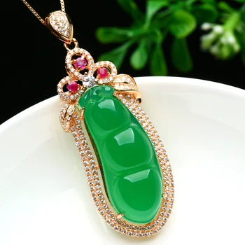 

Authentic a goods natural jade jade pendant 925 silver inlaid green jade myelin four seasons bean necklace jade pendant men and