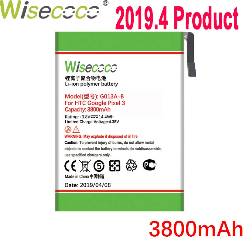 

WISECOCO 3800mAh G013A-B Battery For HTC GOOGLE PIXEL 3 G013B G013A Phone Latest Production High Quality Battery+Tracking Number