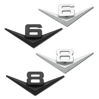 

1PCS Auto Metal Alloy 3D V6 V8 Logo Engine Displacement Trunk Rear Car Badge Decal Chrome Side Wing Emblem Sticker Car Styling