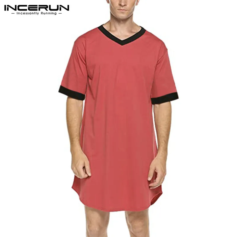 Flannel Robe Men Sleep Robes Nightgown Short Sleeve V Neck Loose Homewear Comfortable Patchwork Mens Bathrobes Dressing Gown S-5XL