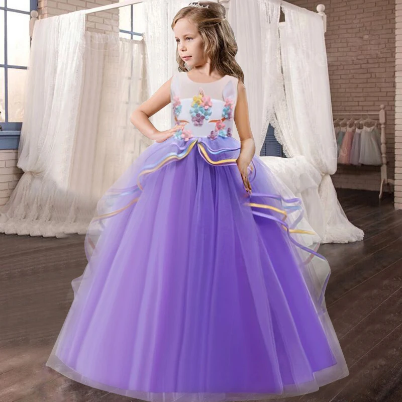 Платье с единорогом для девочек 5, 8, 10, 12, 14 лет Детский костюм принцессы для свадебной вечеринки одежда для маленьких девочек Vestidos Infantil