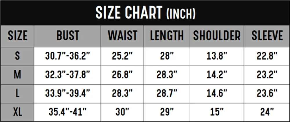 size chart bodysuit