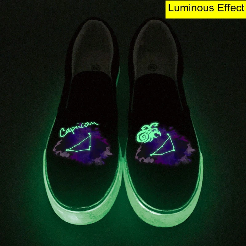 

Top Brand Starry Canvas Shoes Men Loafers Customized Capricorn Horoscope Luminous Casual Slip On Shoes DIY Valentine Gifts
