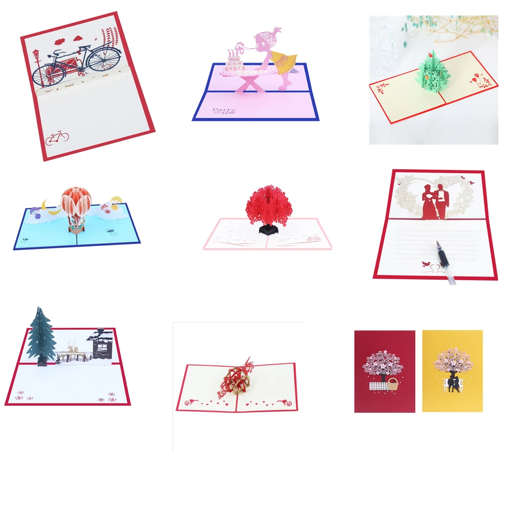  3 pcs Love 3D Pop UP Cards Valentines Day Gift Postcard with Envelope Stickers Wedding Invitation G - 4.00041E+12