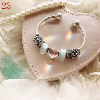 

High Quality Reproduction 1:1 100%925 Pure Silver Beads Heart Design Open Bracelet Free Shipping