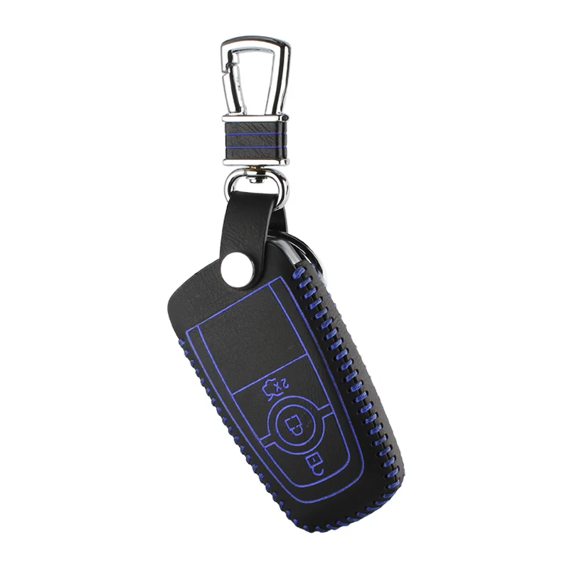 Luckeasy Топ Кожаный чехол для ключей mondeo ecoboost 3/4 Кнопка Ключа автомобиля key2s - Название цвета: Синий