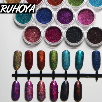 

Ruhoya Holographic Metallic Glitter Mirror Nail Art UV Gel Polishing