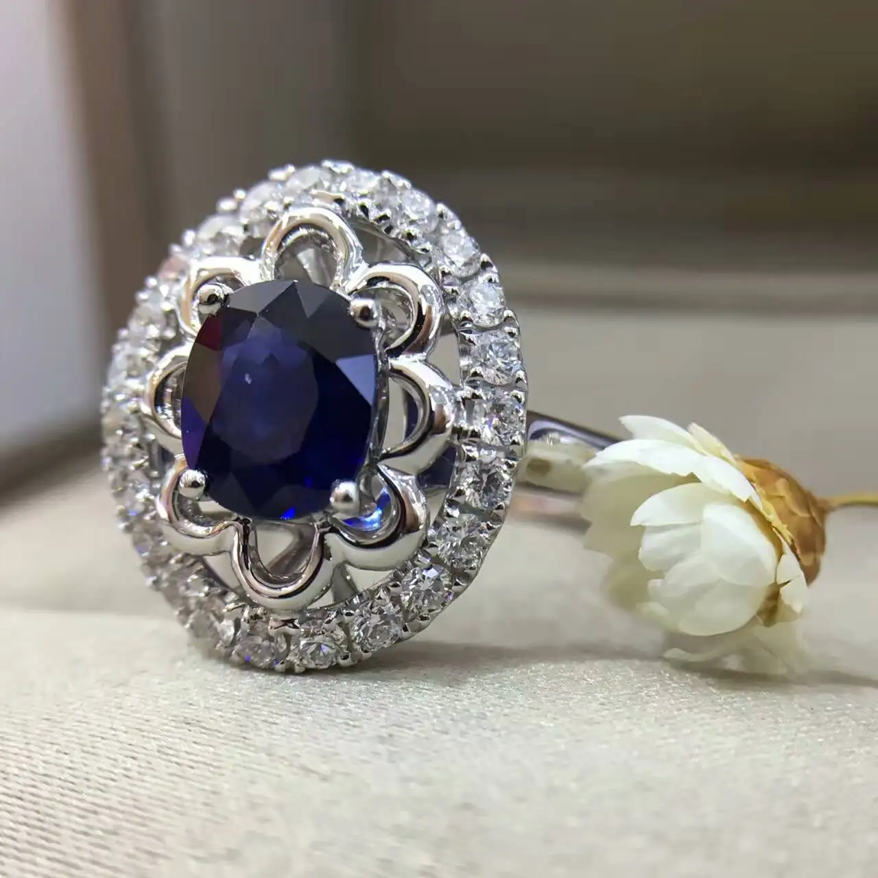 18K золото 1.055ct натуральный сапфир женское кольцо с 0.376ct Бриллиантовая установка Новое изысканное украшение на свадьбу обручальное кольцо