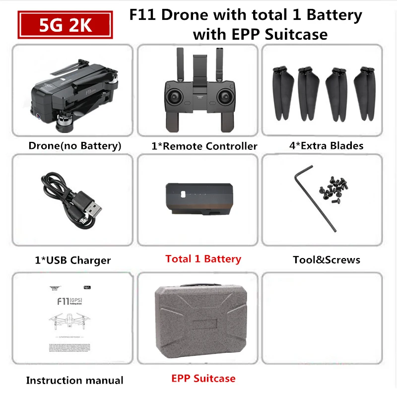 SJRC F11 PRO gps Дрон с 2 K/1080 P wifi камерой Квадрокоптер оптический поток Квадрокоптер 28 мин Время полета Дрон Vs SG906 B4W E520S - Цвет: 2K 1B EPP Box