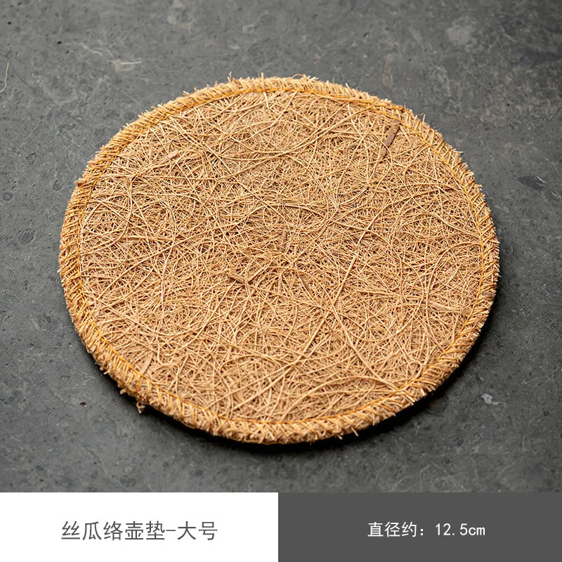 Eco-Friendly Retro Organic Loofah Teapot Mat - Durable Natural Kitchen Coaster and Tea Ceremony Accessory